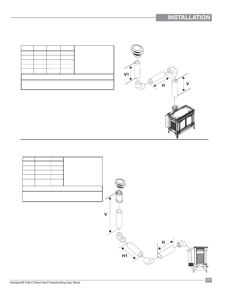 Installation, H1 h v | Regency Hampton H35 Large Gas Stove User Manual | Page 19 / 48