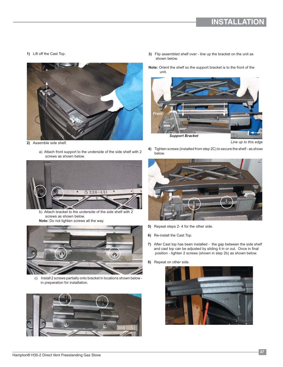Installation, Optional side shelves installation | Regency Hampton H35 Large Gas Stove User Manual | Page 37 / 48