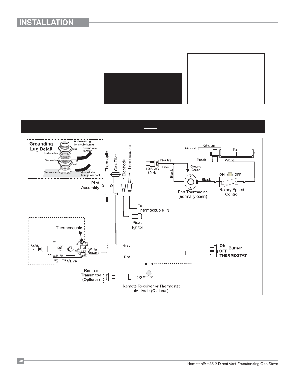 Installation, Wiring diagrams, Natural gas | Regency Hampton H35 Large Gas Stove User Manual | Page 38 / 48