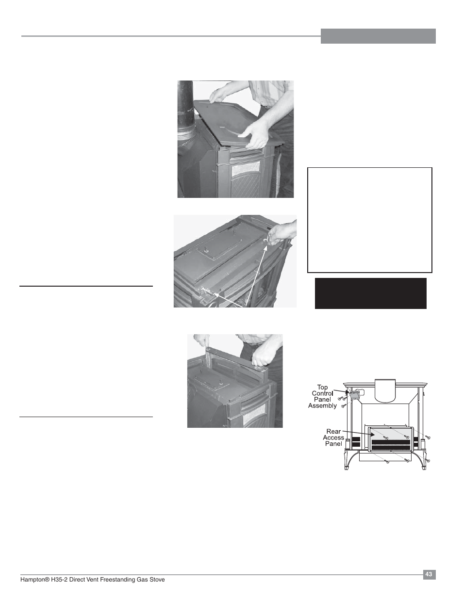 Maintenance, Fan maintenance, General vent maintenance | Log replacement, Glass replacement | Regency Hampton H35 Large Gas Stove User Manual | Page 43 / 48