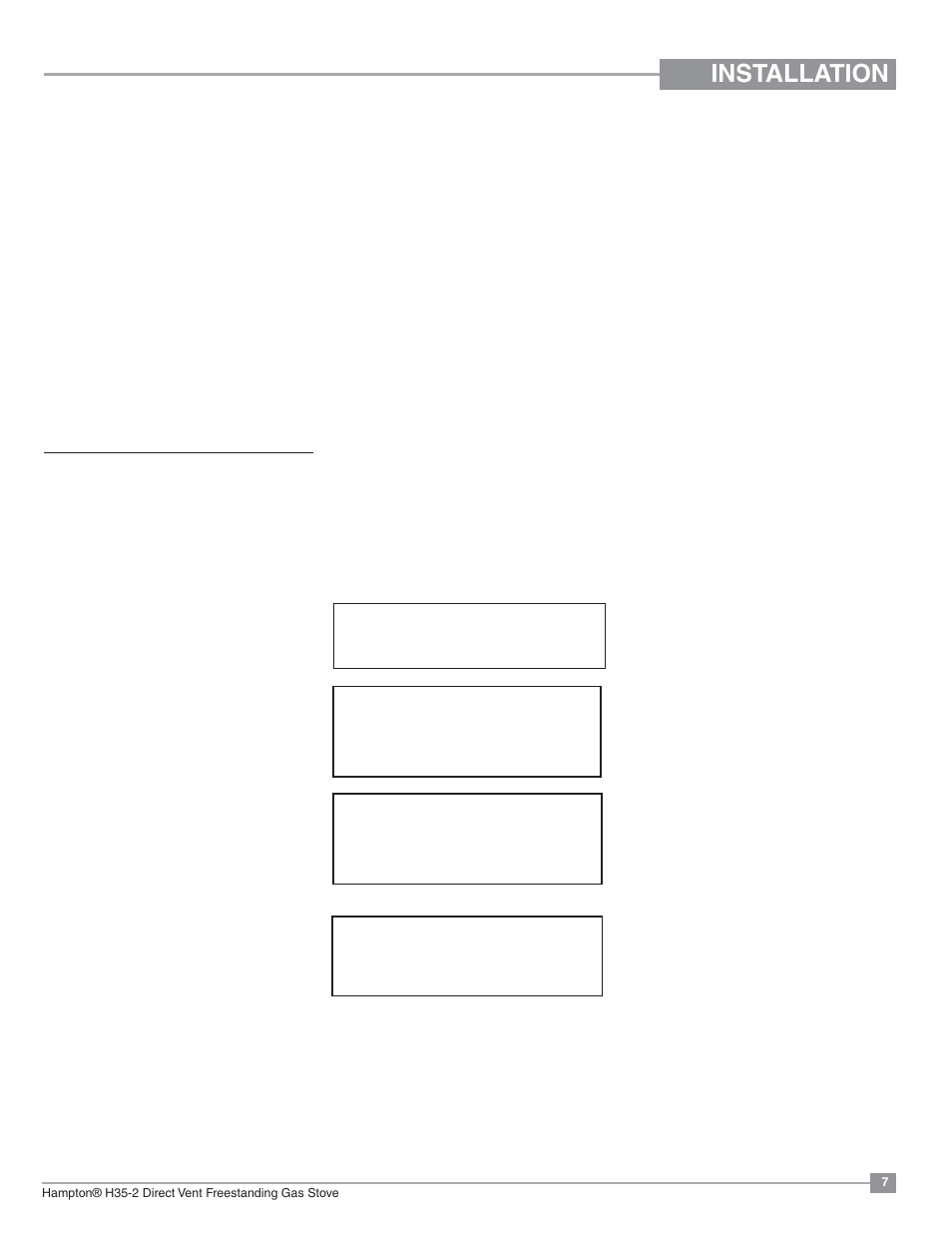 Installation, Important message save these instructions, Specifications | Regency Hampton H35 Large Gas Stove User Manual | Page 7 / 48