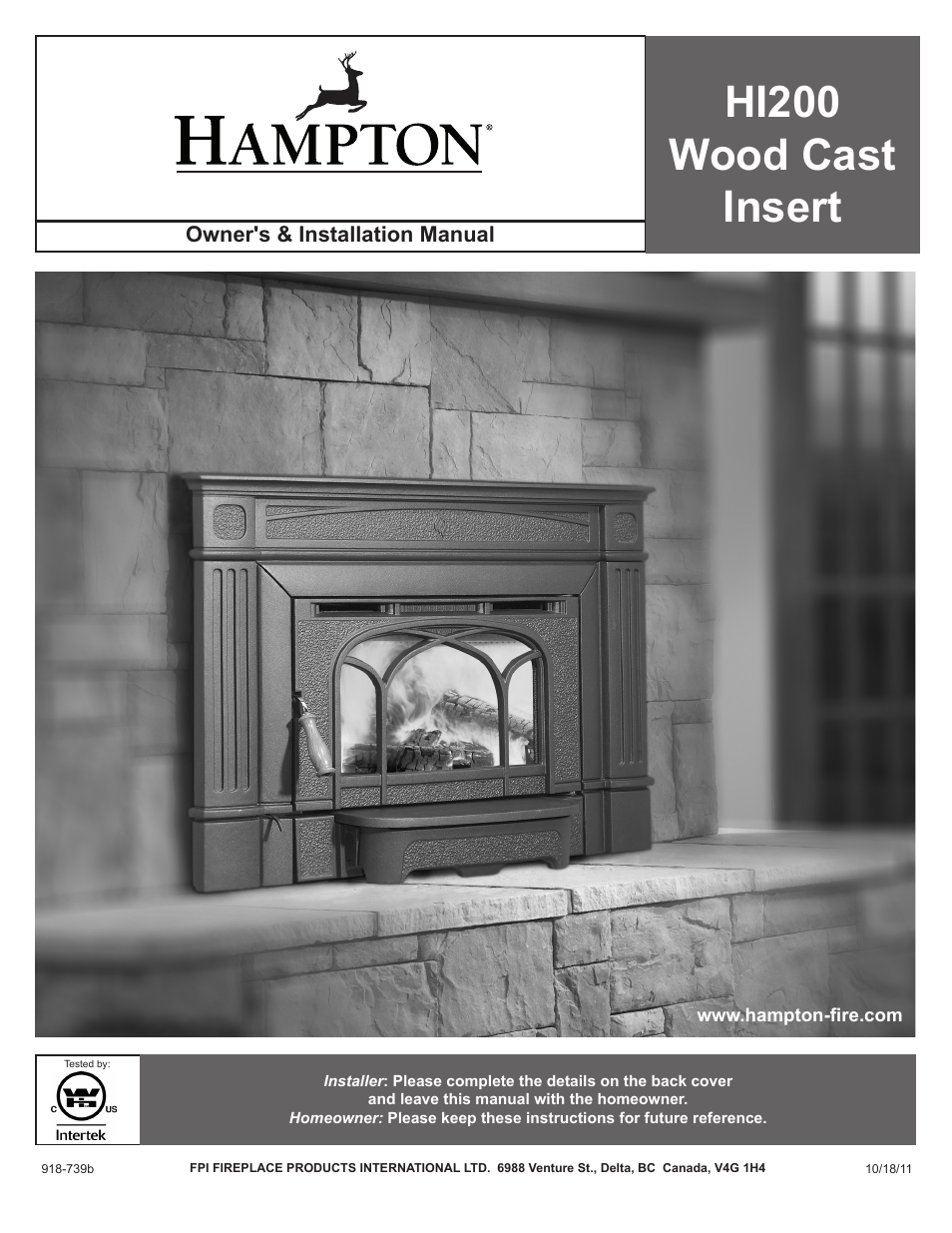 Regency Hampton HI200 Small Wood Insert User Manual | 24 pages