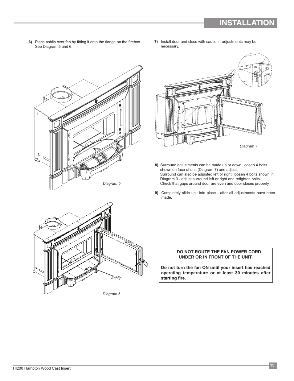 Hi200, Installation | Regency Hampton HI200 Small Wood Insert User Manual | Page 13 / 24