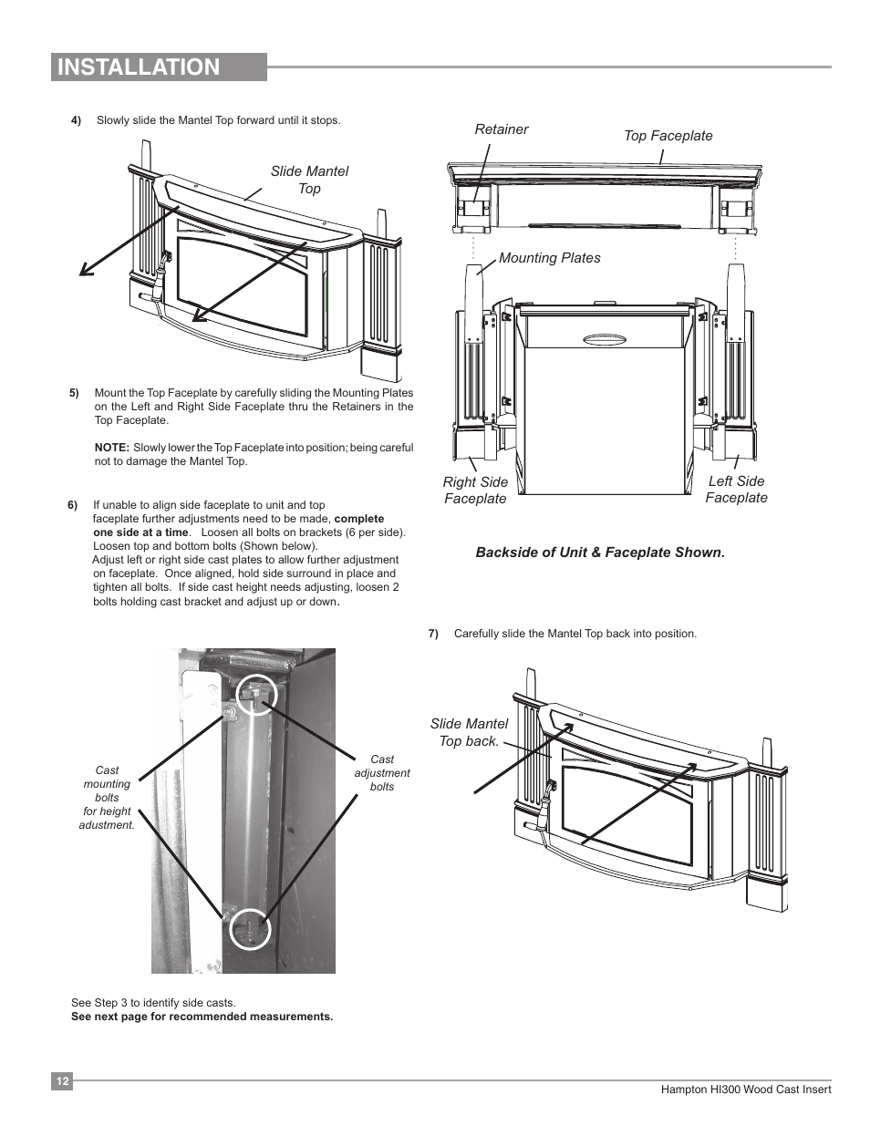 Cast faceplate installation, Installation, Hi300 | Regency Hampton HI300 Medium Wood Insert User Manual | Page 12 / 32