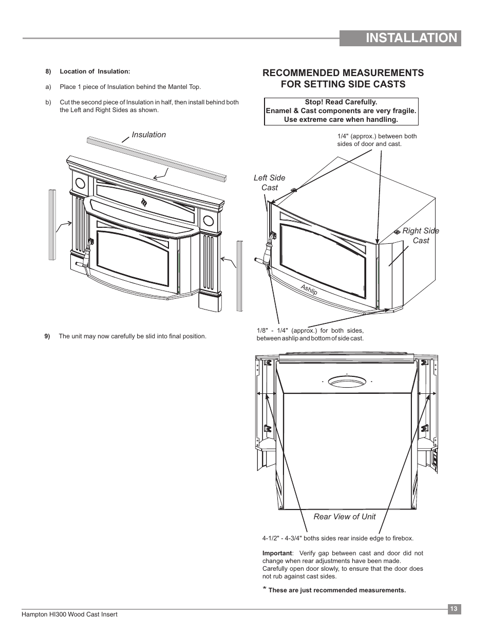 Cast faceplate installation, Installation, Hi300 | Regency Hampton HI300 Medium Wood Insert User Manual | Page 13 / 32