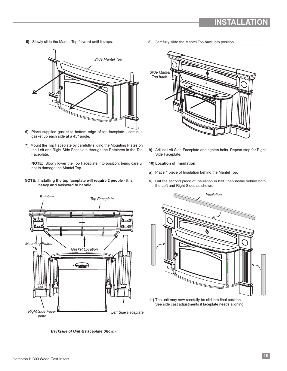 Hi300, Installation | Regency Hampton HI300 Medium Wood Insert User Manual | Page 15 / 32