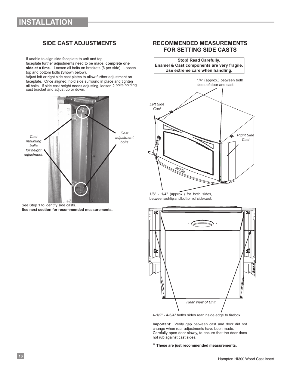 Hi300, Installation | Regency Hampton HI300 Medium Wood Insert User Manual | Page 16 / 32