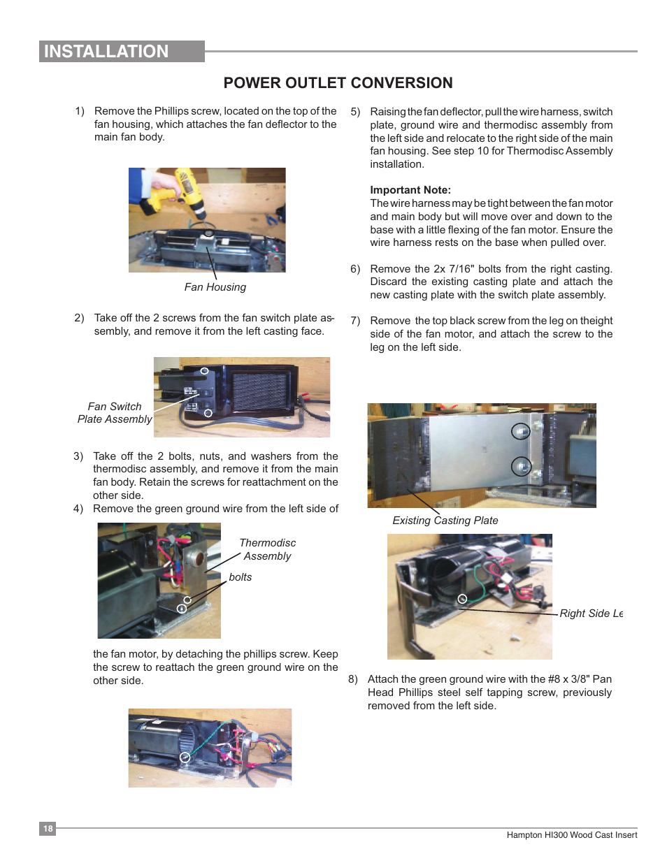 Power outlet conversion, Installation, Hi300 | Regency Hampton HI300 Medium Wood Insert User Manual | Page 18 / 32