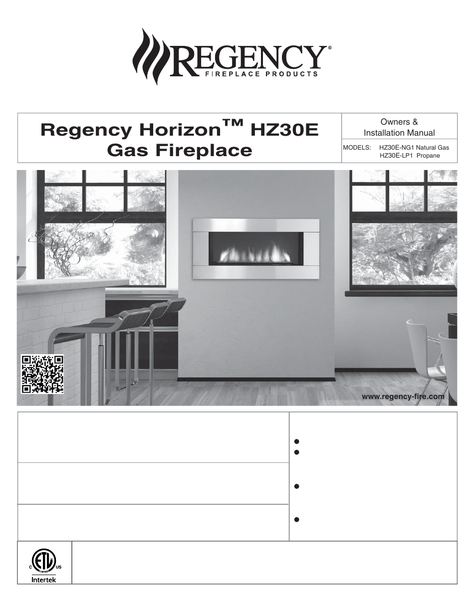 Regency Horizon HZ30E Small Gas Fireplace User Manual | 64 pages