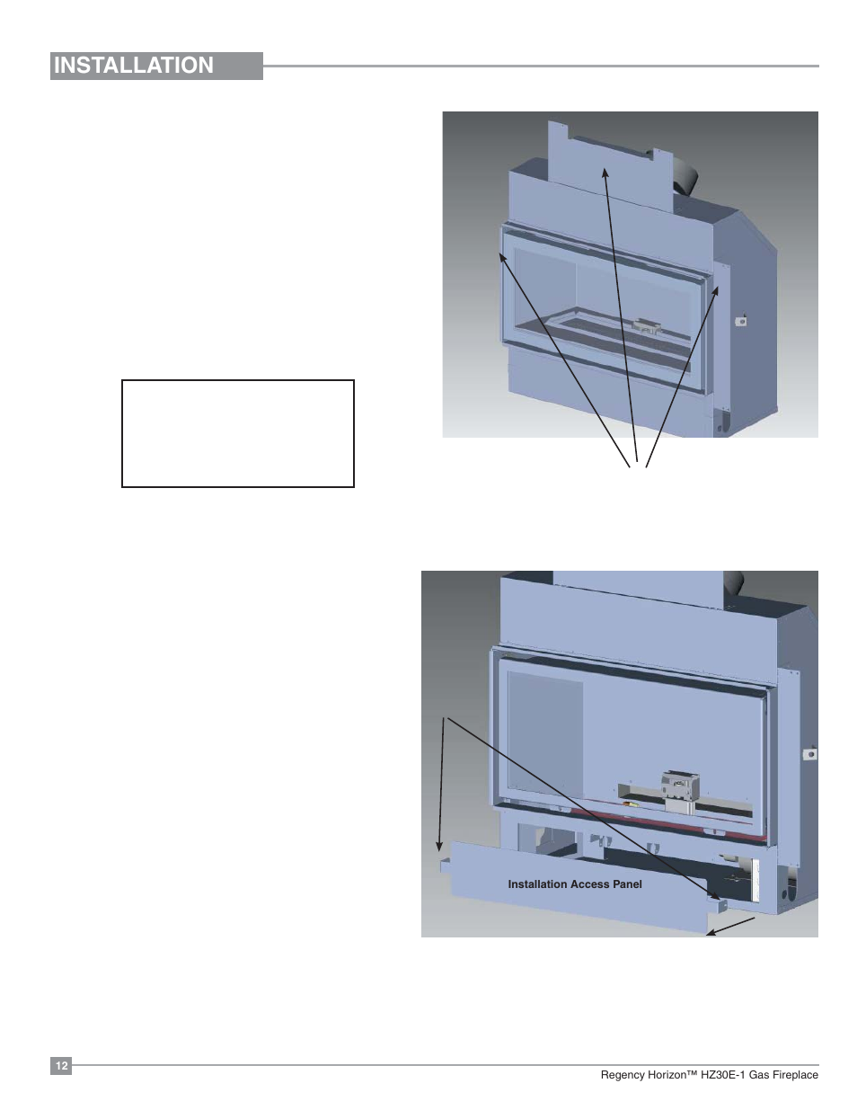 Installation, Unit assembly prior to installation | Regency Horizon HZ30E Small Gas Fireplace User Manual | Page 12 / 64