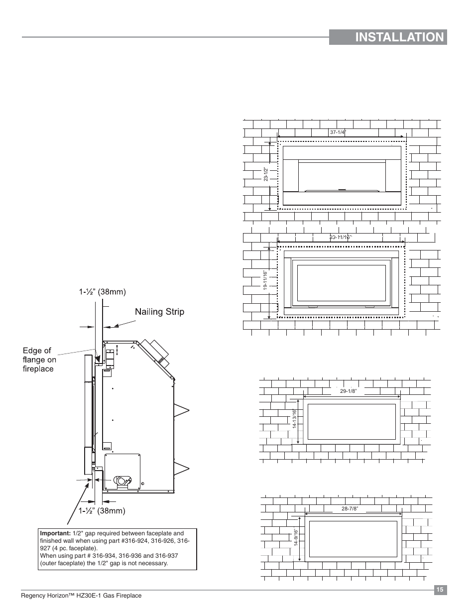 Installation, Framing & finishing | Regency Horizon HZ30E Small Gas Fireplace User Manual | Page 15 / 64