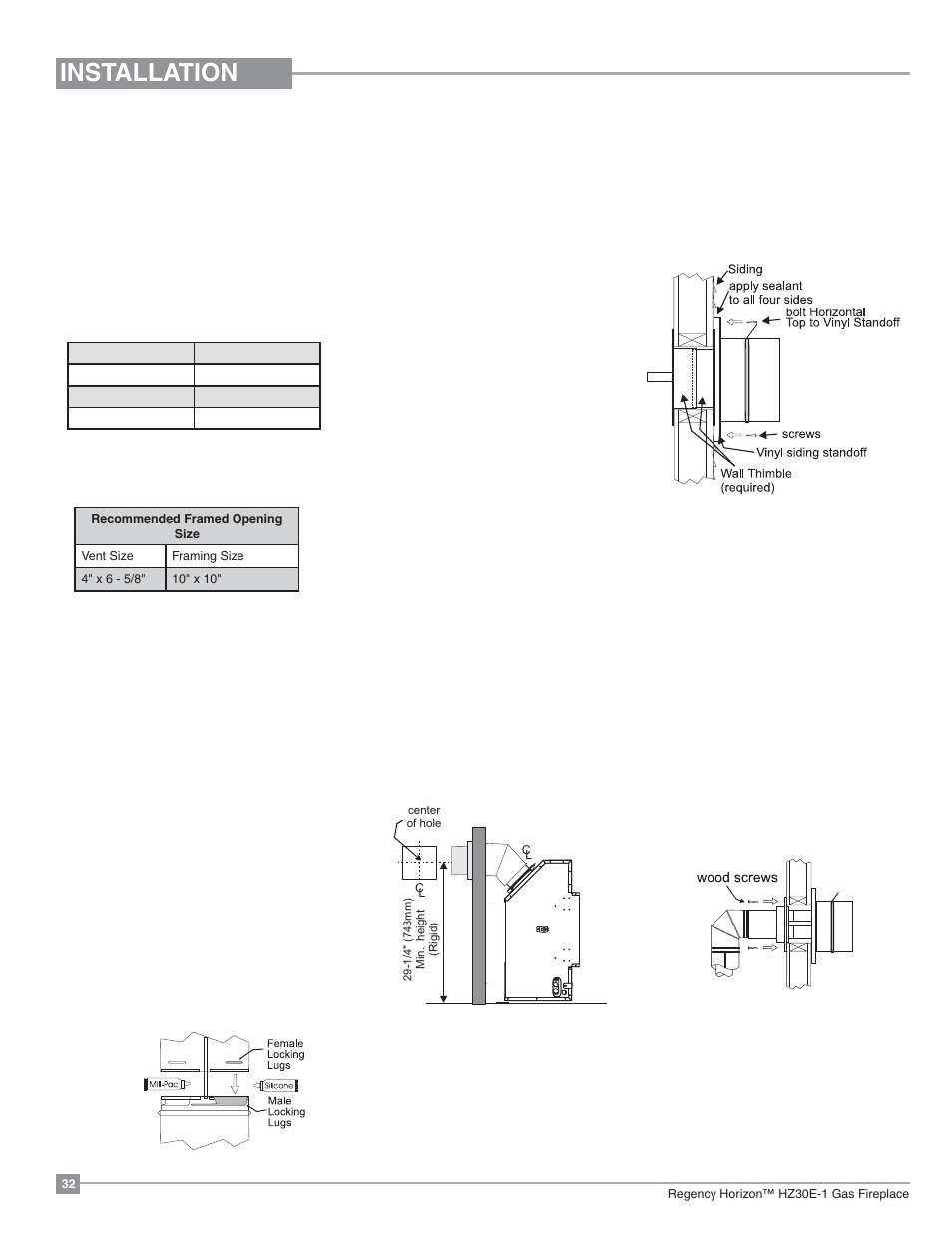 Installation, Unit installation with horizontal termination | Regency Horizon HZ30E Small Gas Fireplace User Manual | Page 32 / 64