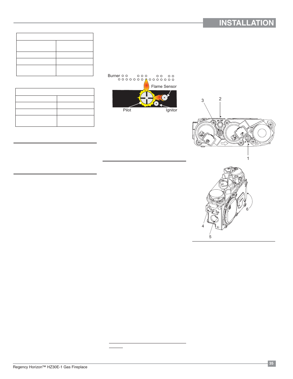 Installation, Aeration adjustment, Gas pipe pressure testing | High elevation, Gas line installation, Pilot adjustment, 880 s.i.t. valve description | Regency Horizon HZ30E Small Gas Fireplace User Manual | Page 35 / 64