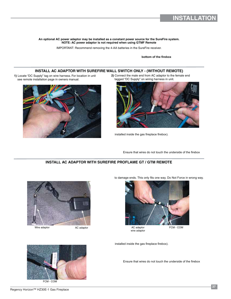 Installation | Regency Horizon HZ30E Small Gas Fireplace User Manual | Page 37 / 64