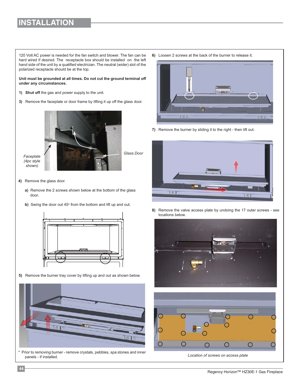 Installation, Optional fan installation | Regency Horizon HZ30E Small Gas Fireplace User Manual | Page 44 / 64