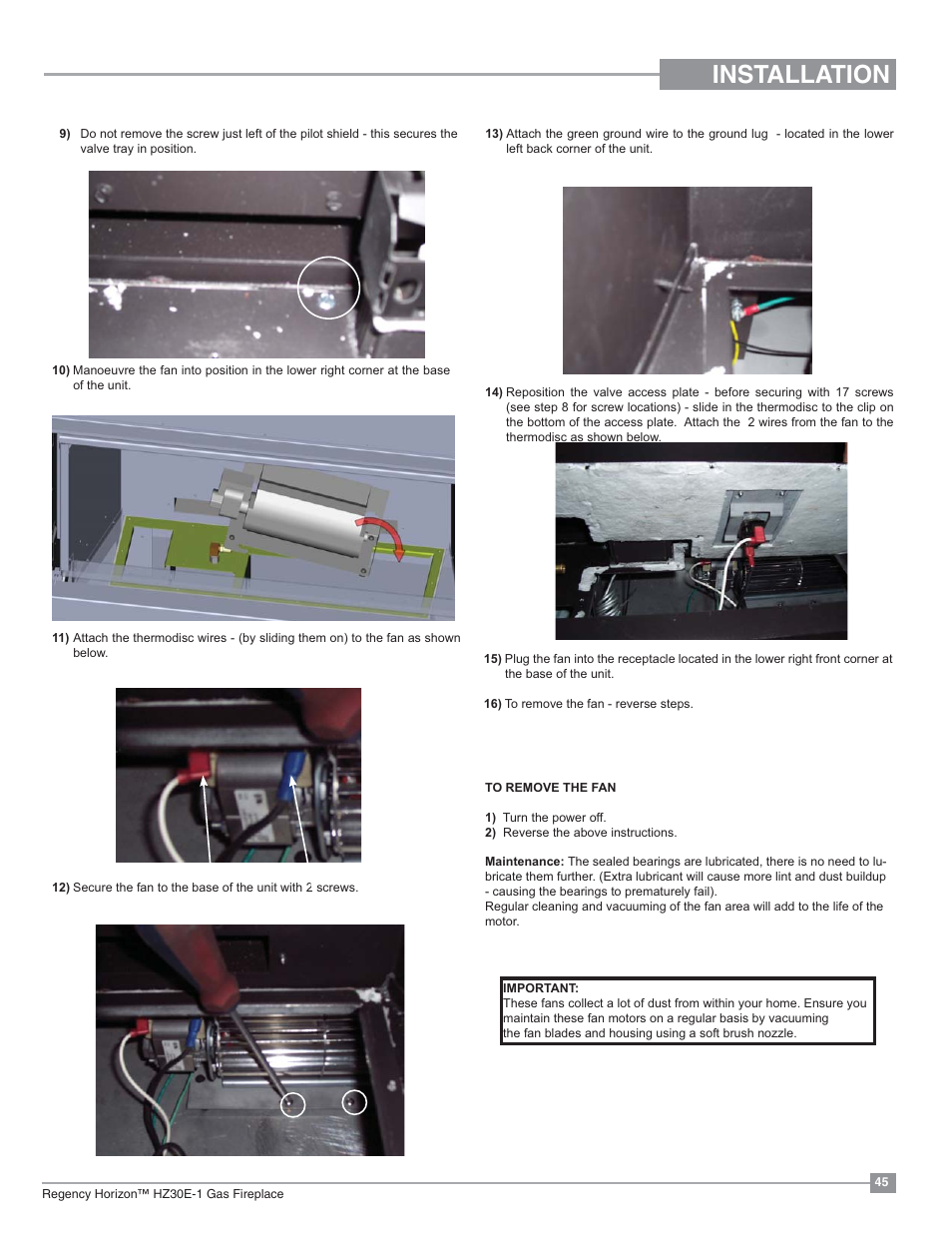 Installation | Regency Horizon HZ30E Small Gas Fireplace User Manual | Page 45 / 64