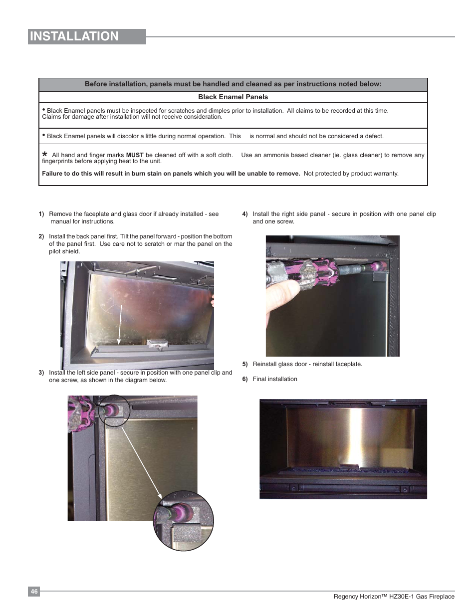 Installation, Reflective panel installation | Regency Horizon HZ30E Small Gas Fireplace User Manual | Page 46 / 64