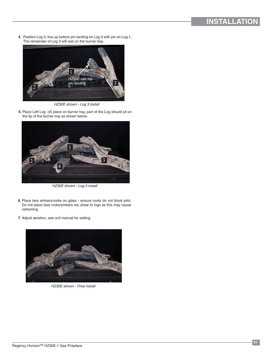 Installation | Regency Horizon HZ30E Small Gas Fireplace User Manual | Page 51 / 64