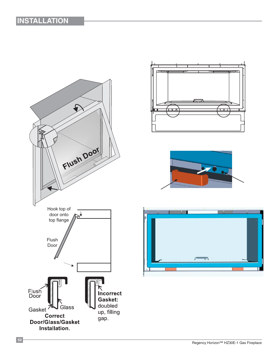 Installation, Glass door installation | Regency Horizon HZ30E Small Gas Fireplace User Manual | Page 52 / 64