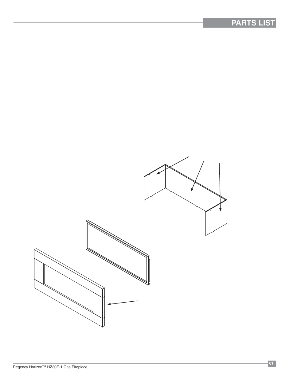 Parts list, Accessories | Regency Horizon HZ30E Small Gas Fireplace User Manual | Page 61 / 64