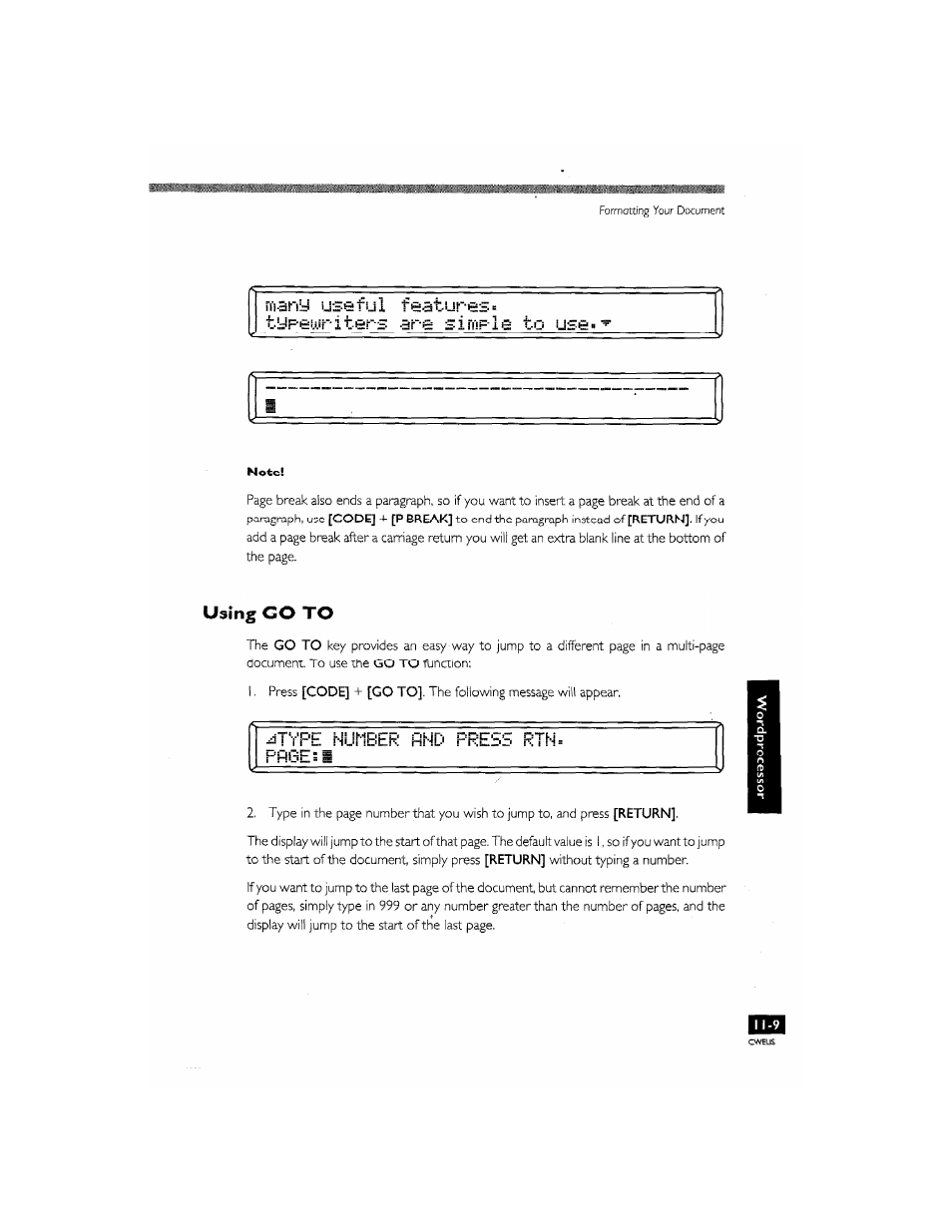 Using go to, Using go to -9, Tvpe number i=^n[ :■ press rtn= rribes i | Brother CM-2000 User Manual | Page 119 / 201