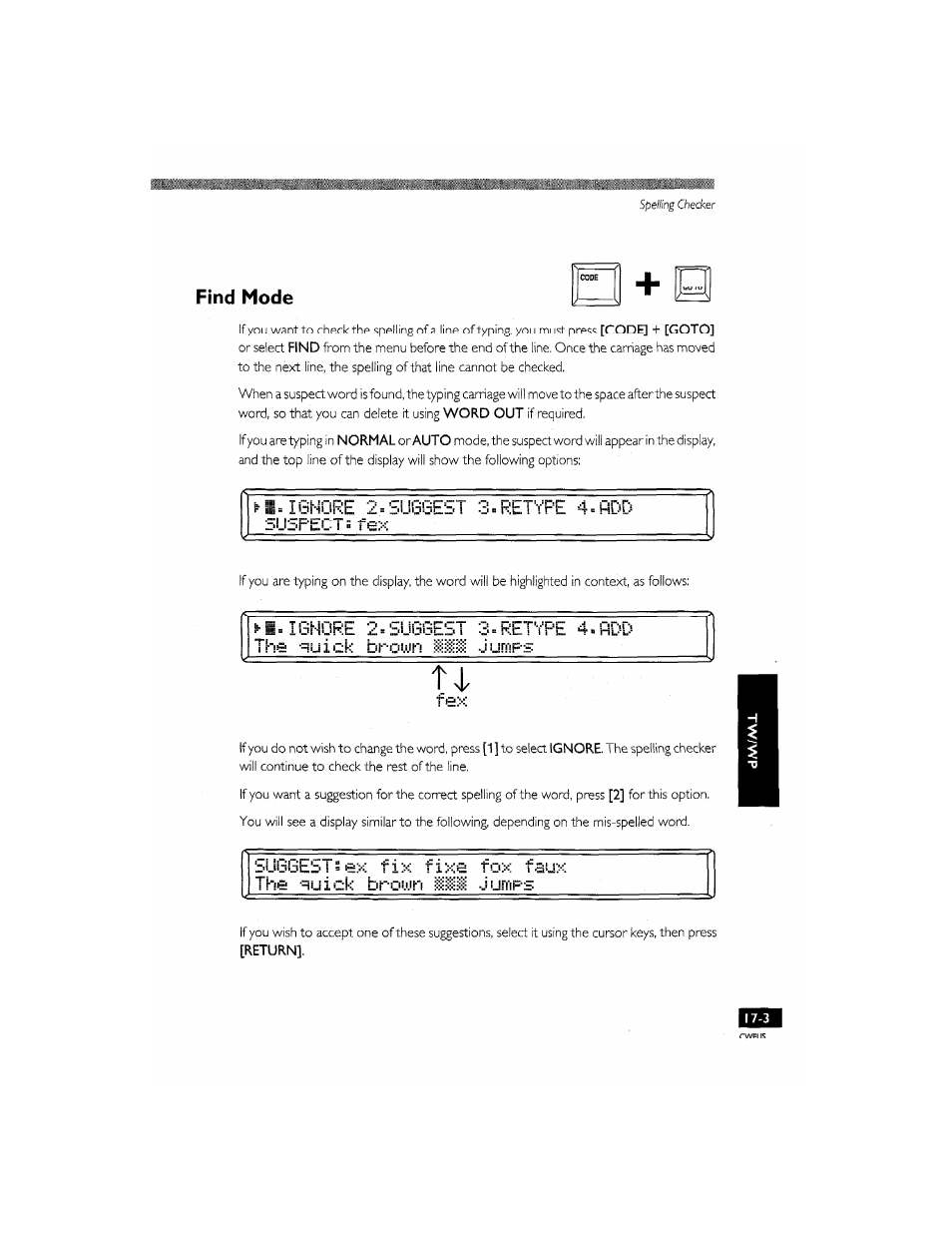 Find mode, Suspect ii fex | Brother CM-2000 User Manual | Page 161 / 201