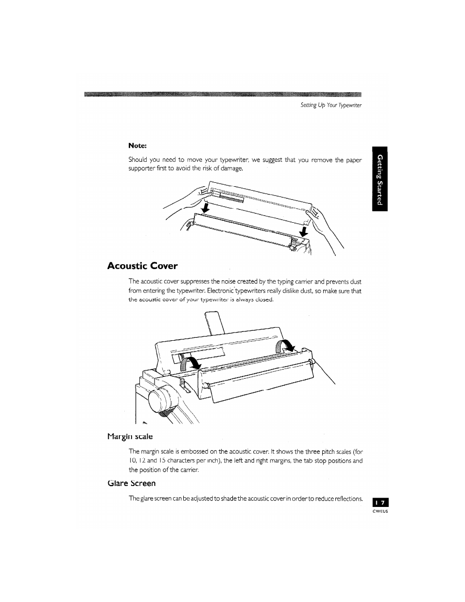 Glare screen, Acoustic cover, Margin scale | Brother CM-2000 User Manual | Page 17 / 201