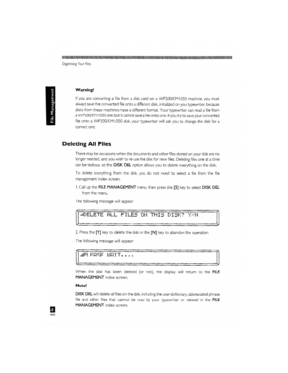 Deleting all files | Brother CM-2000 User Manual | Page 188 / 201