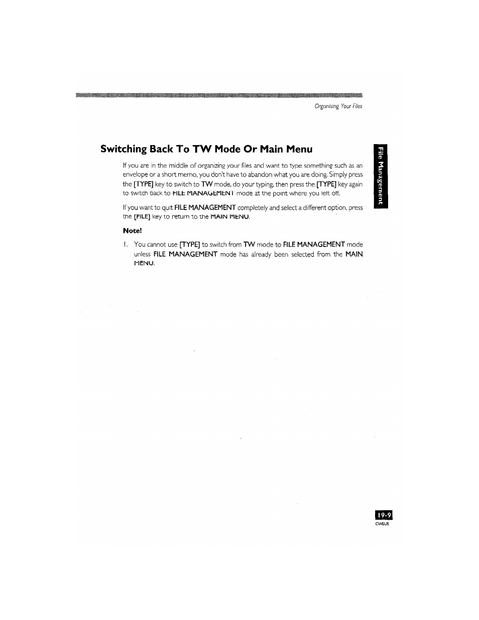 Switching back to tw mode or main menu | Brother CM-2000 User Manual | Page 189 / 201
