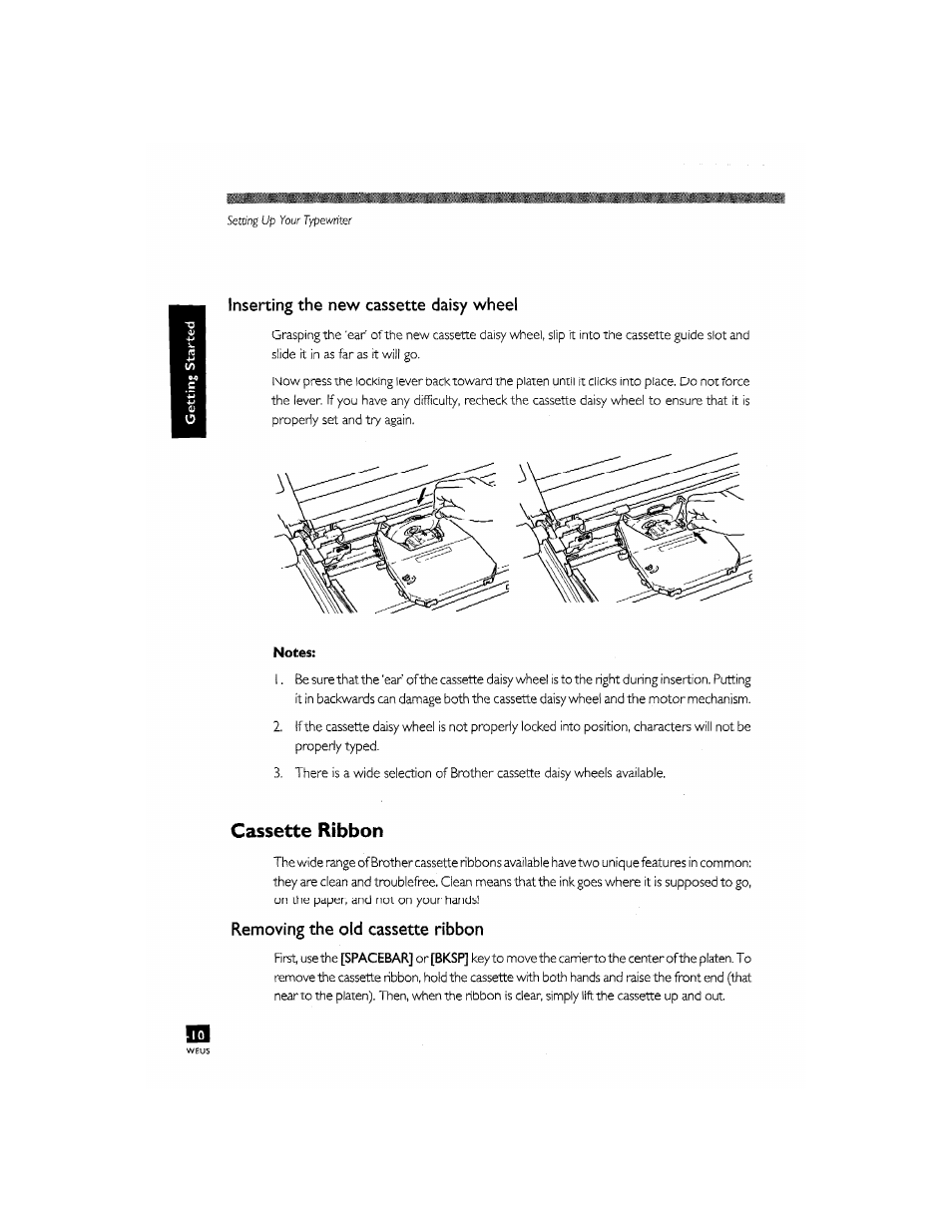 Inserting the new cassette daisy wheel, Removing the old cassette ribbon, Inserting the new cassette ribbon.... i | Cassette ribbon | Brother CM-2000 User Manual | Page 20 / 201