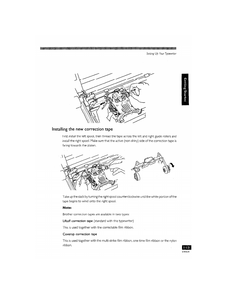 Installing the new correction tape | Brother CM-2000 User Manual | Page 23 / 201