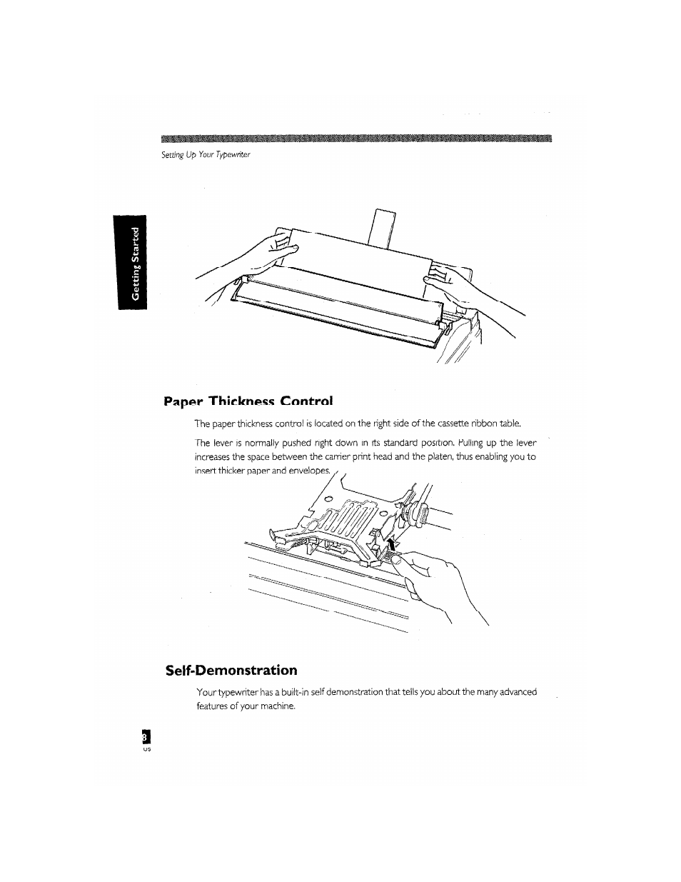 Paper thickness control, Self-demonstration | Brother CM-2000 User Manual | Page 28 / 201