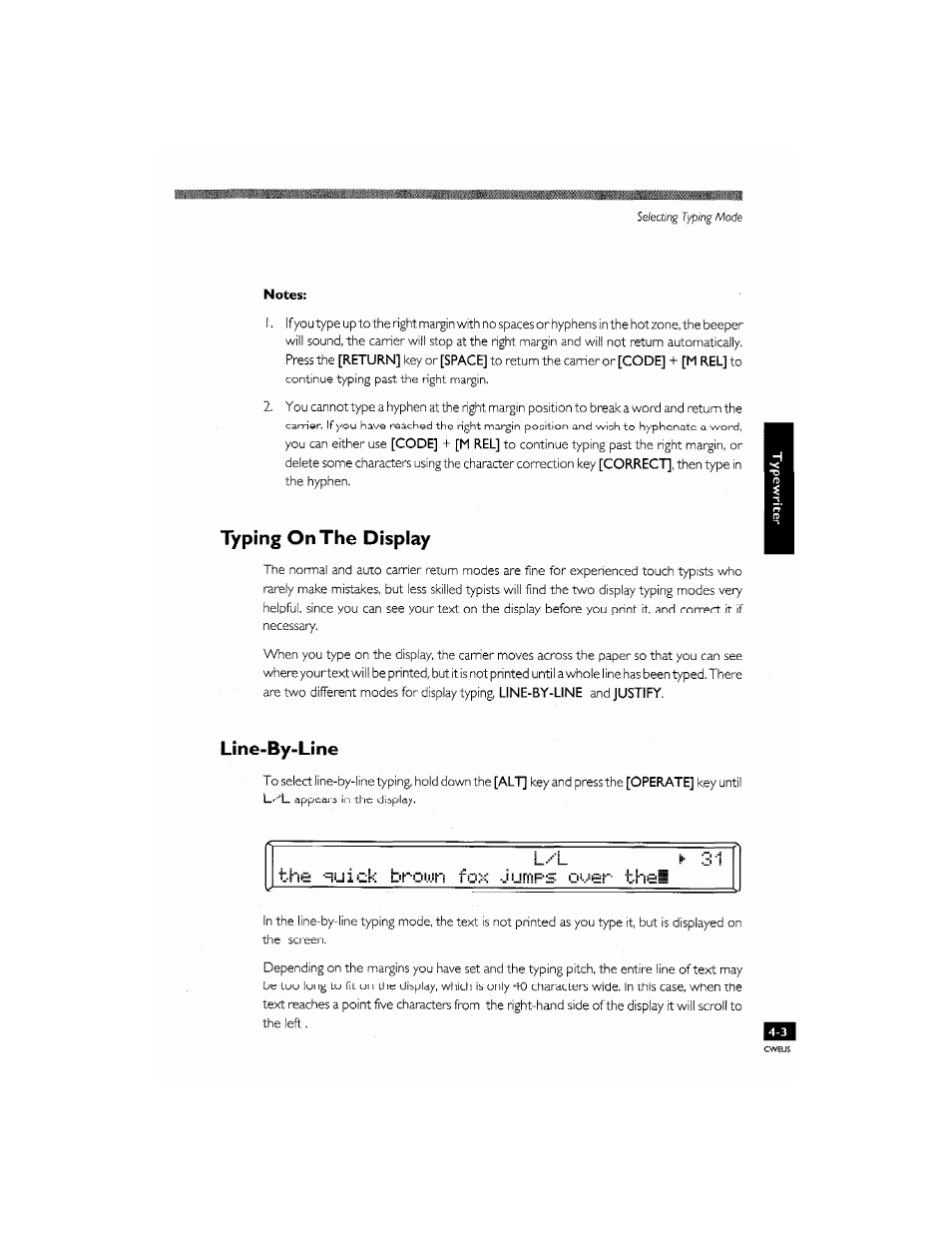 The =iuick ii'hoi.i, L.-'l, Typing on the display | Line-by-line, L.-'l .11 | Brother CM-2000 User Manual | Page 51 / 201