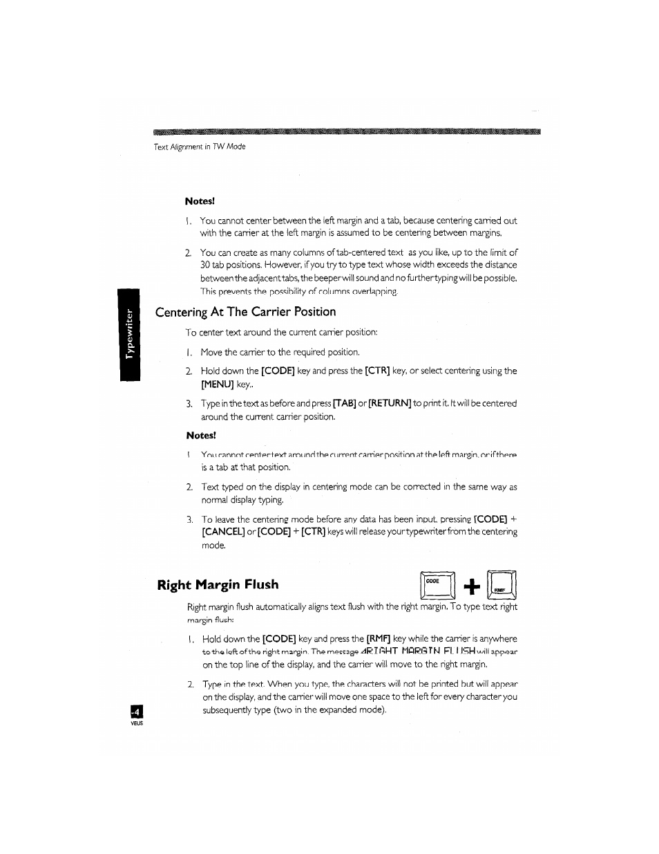 Right margin flush, Centering at the carrier position | Brother CM-2000 User Manual | Page 68 / 201