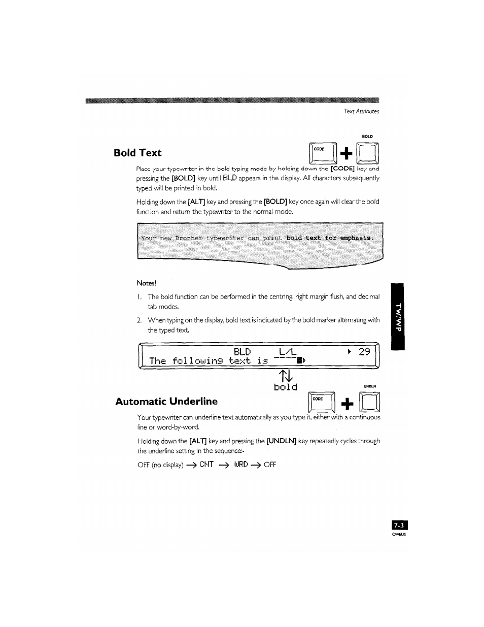 Bold text, Bld _l£;l the fo11ow i n9 text i s i, Sh 29 | Bold, Automatic underline, Bold text -3, Automatic underline -3, Bold automatic underline | Brother CM-2000 User Manual | Page 73 / 201