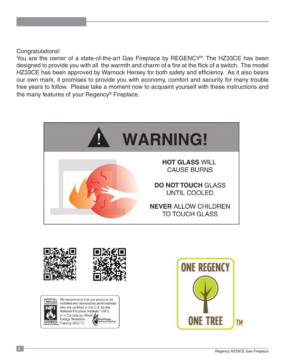 Fireplace | Regency Horizon HZ33CE Small Gas Fireplace User Manual | Page 2 / 60