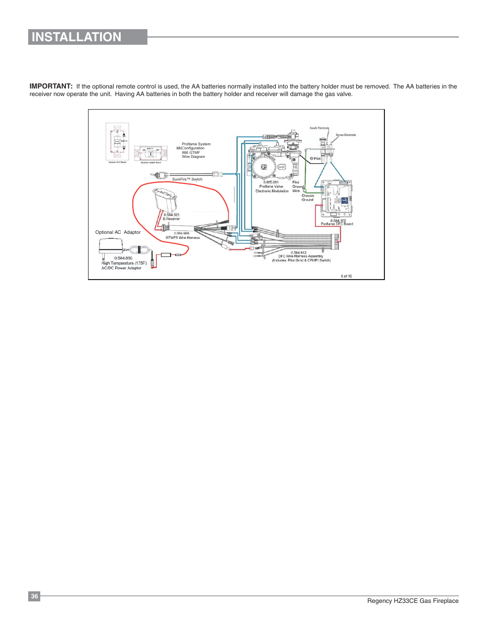 Installation, Proflame system gtm | Regency Horizon HZ33CE Small Gas Fireplace User Manual | Page 36 / 60