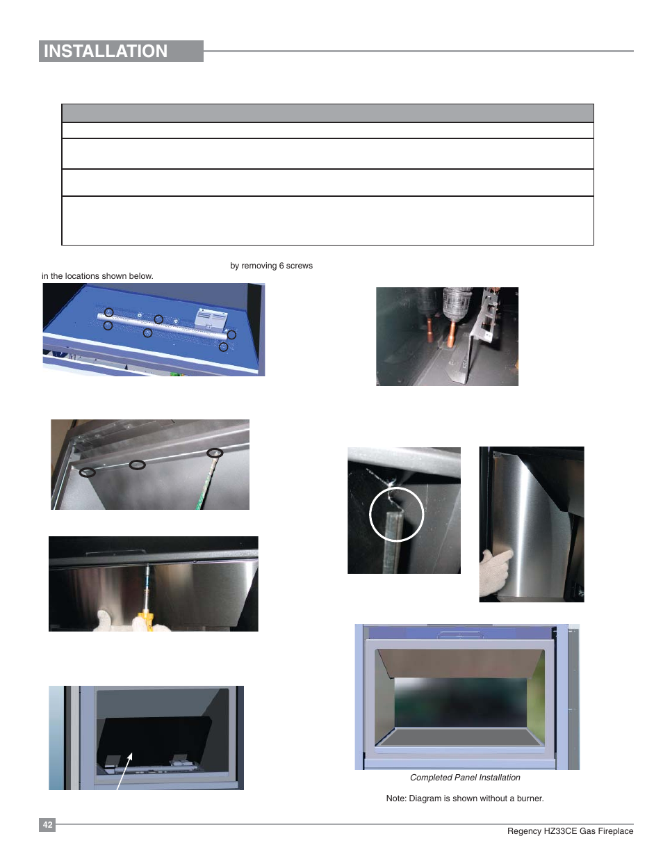 Installation, Optional reflective panel installation | Regency Horizon HZ33CE Small Gas Fireplace User Manual | Page 42 / 60