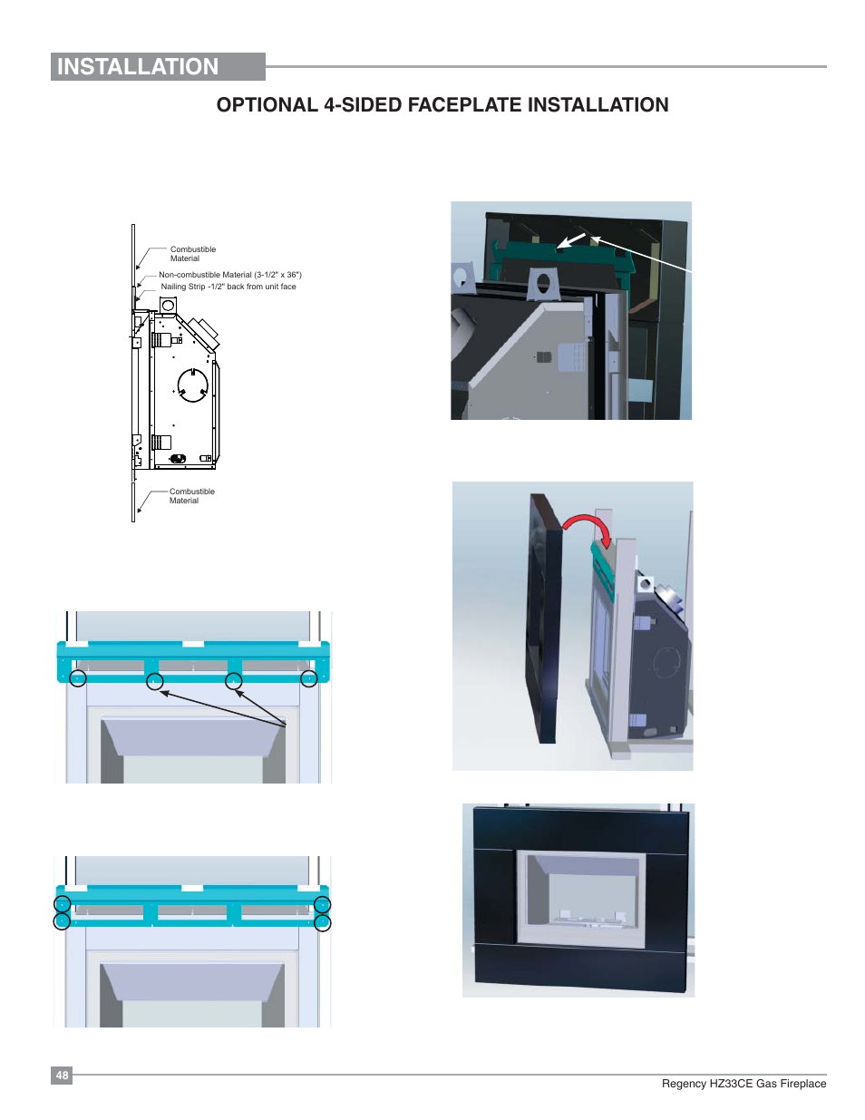 Installation, Optional 4-sided faceplate installation | Regency Horizon HZ33CE Small Gas Fireplace User Manual | Page 48 / 60