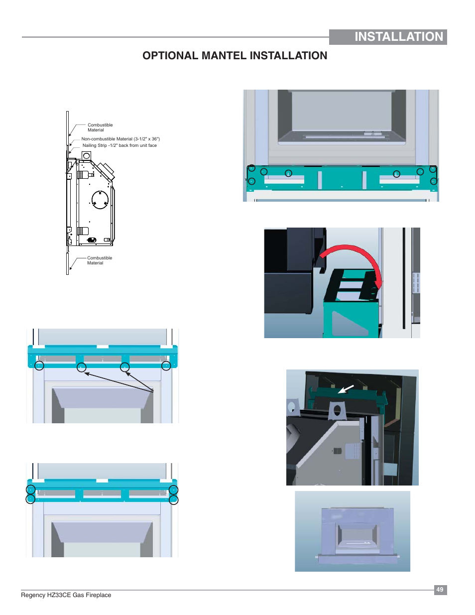 Installation, Optional mantel installation | Regency Horizon HZ33CE Small Gas Fireplace User Manual | Page 49 / 60