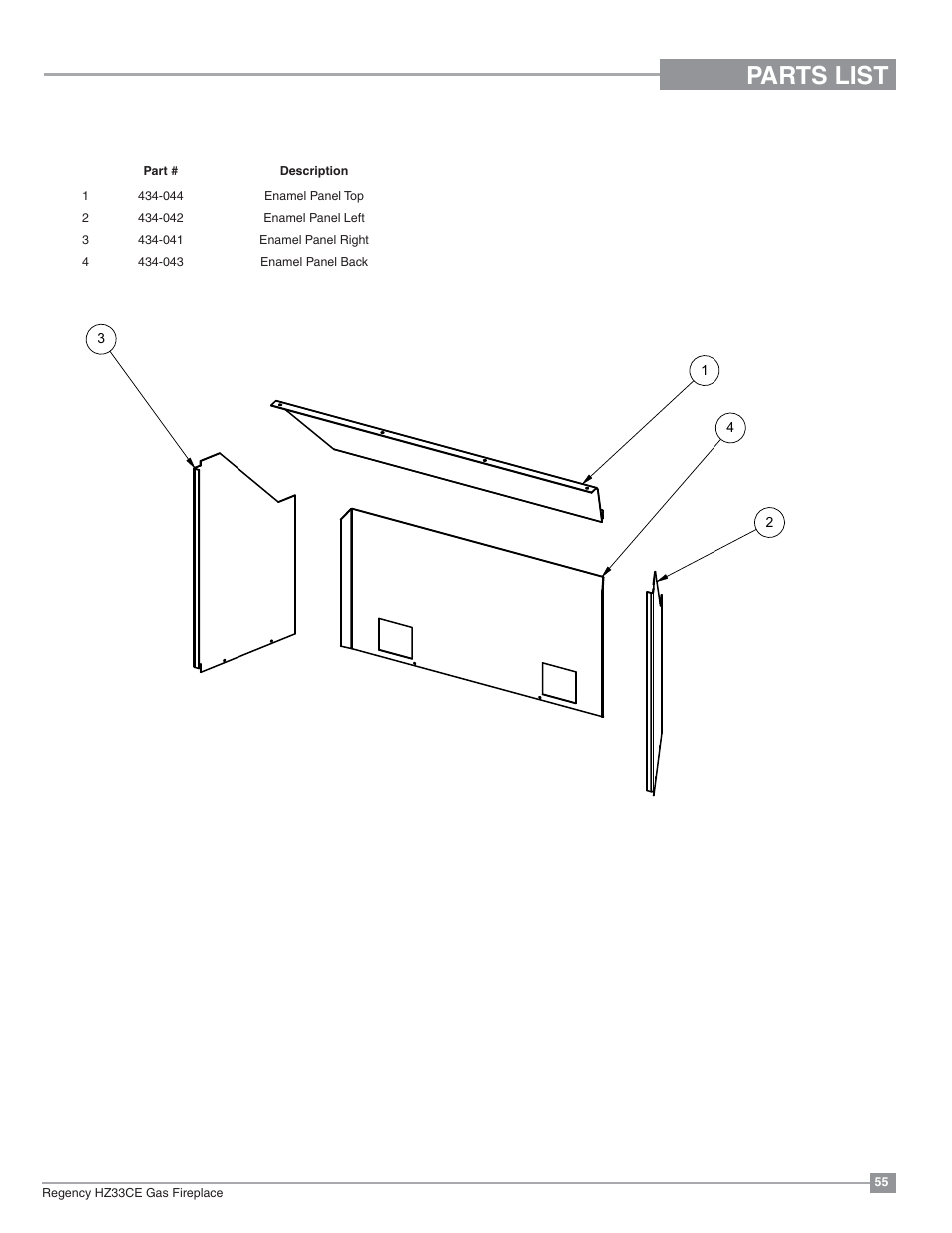 Parts list, Accessories | Regency Horizon HZ33CE Small Gas Fireplace User Manual | Page 55 / 60