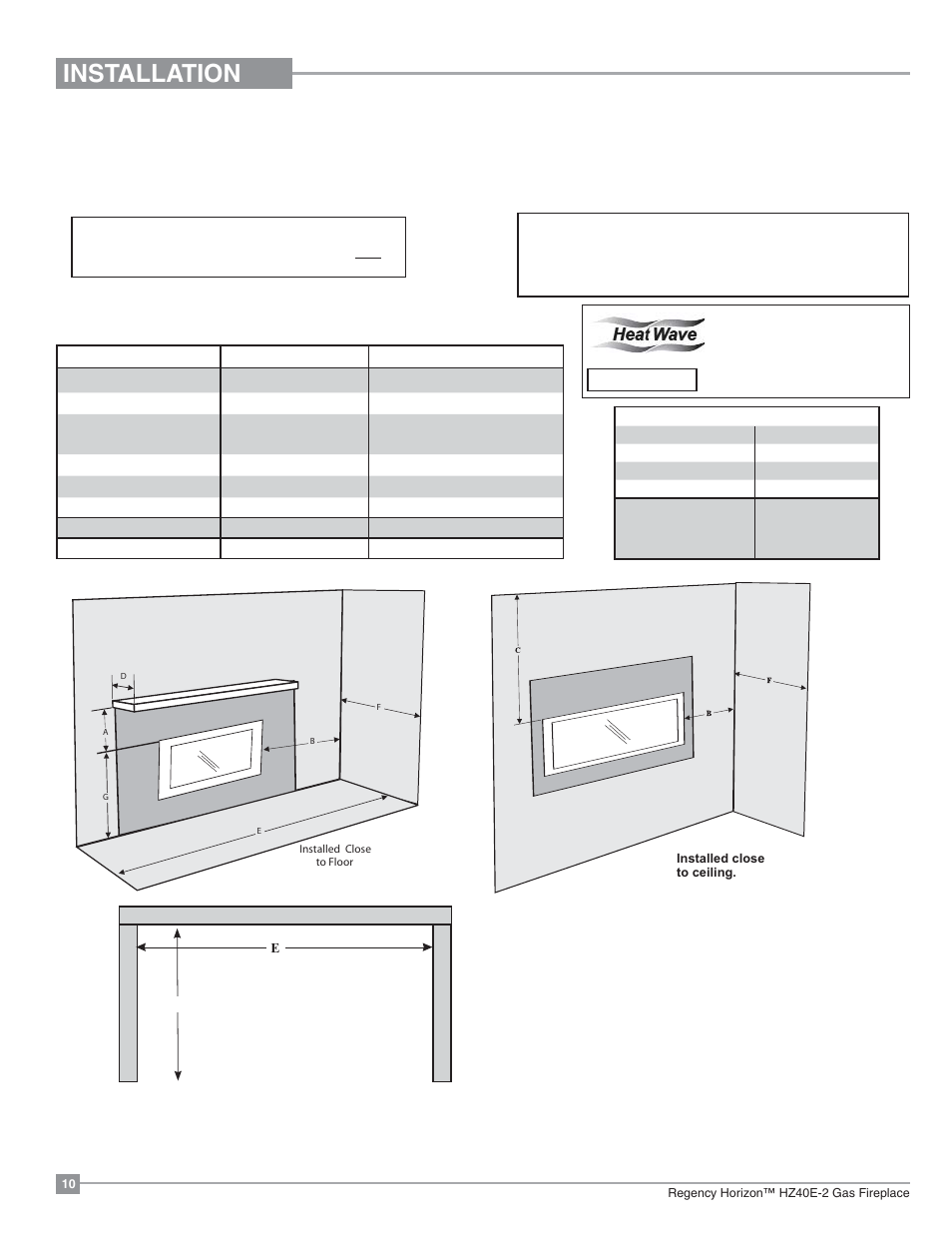 Installation, Clearances | Regency Horizon HZ40E Medium Gas Fireplace User Manual | Page 10 / 68