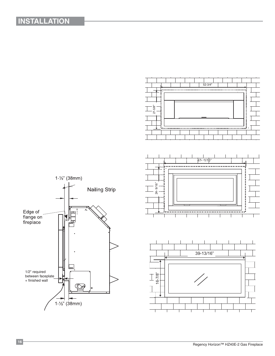 Installation, Framing & finishing | Regency Horizon HZ40E Medium Gas Fireplace User Manual | Page 16 / 68