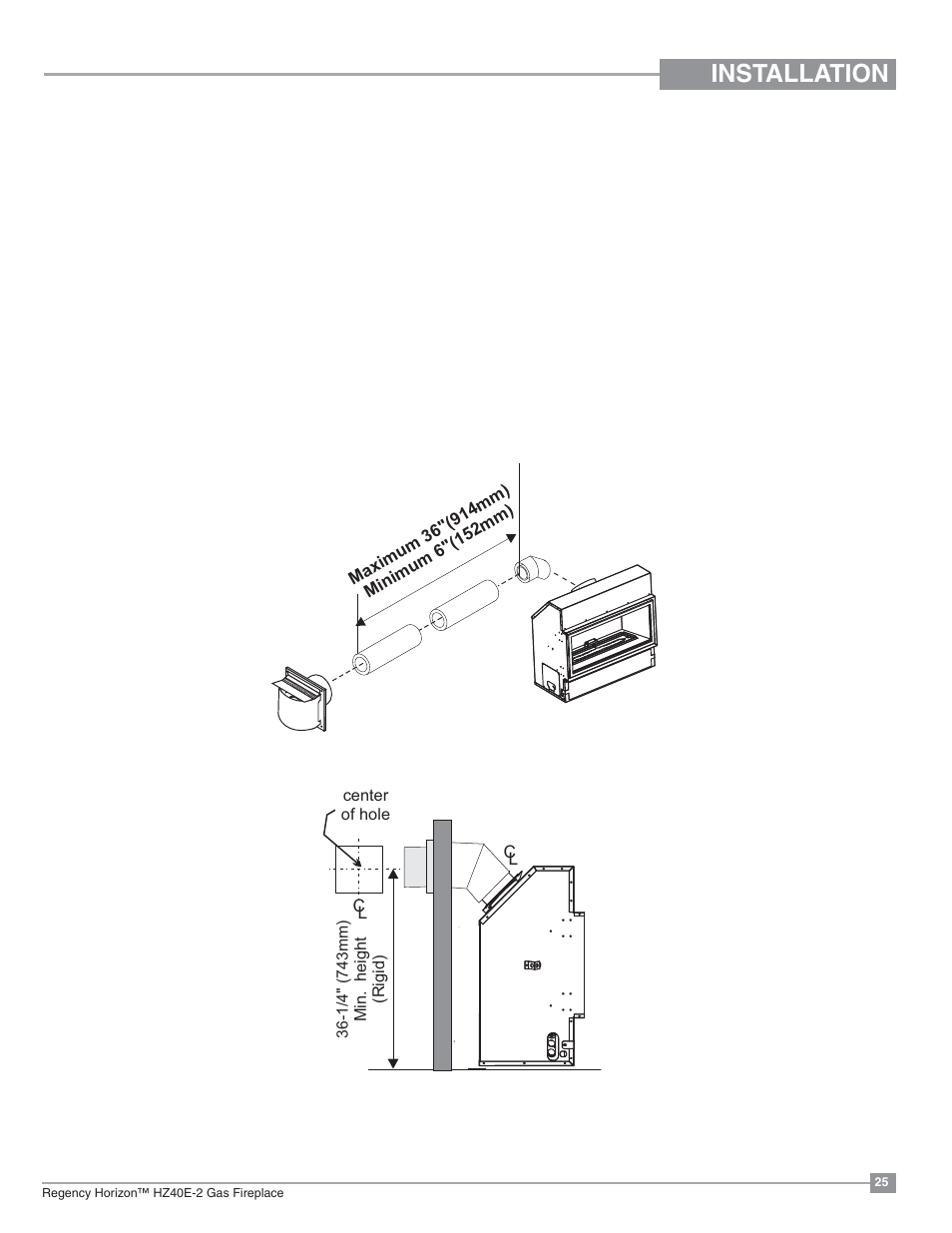 Installation, Horizontal terminations | Regency Horizon HZ40E Medium Gas Fireplace User Manual | Page 25 / 68