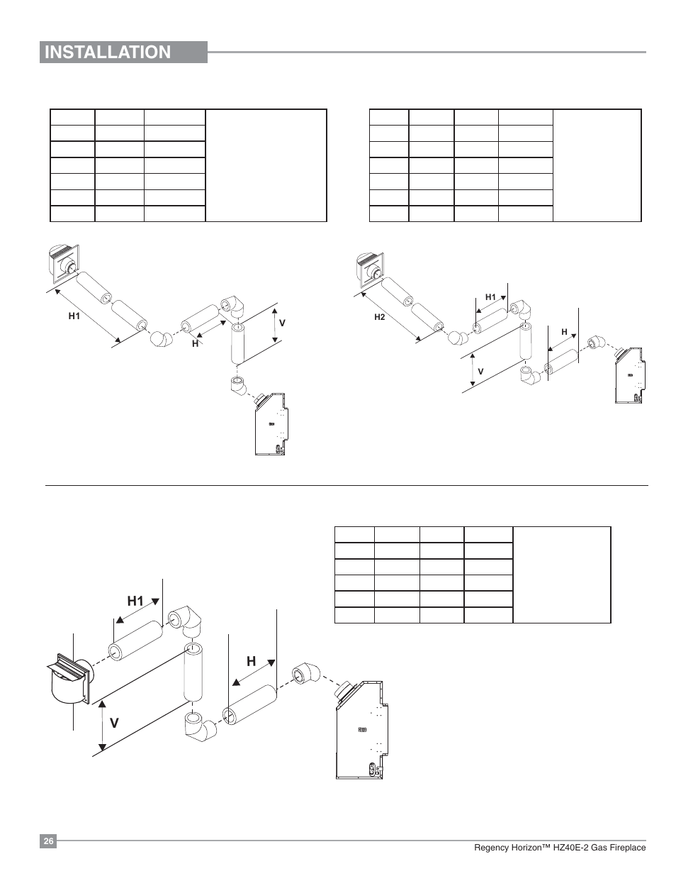 Installation, H1 h v | Regency Horizon HZ40E Medium Gas Fireplace User Manual | Page 26 / 68