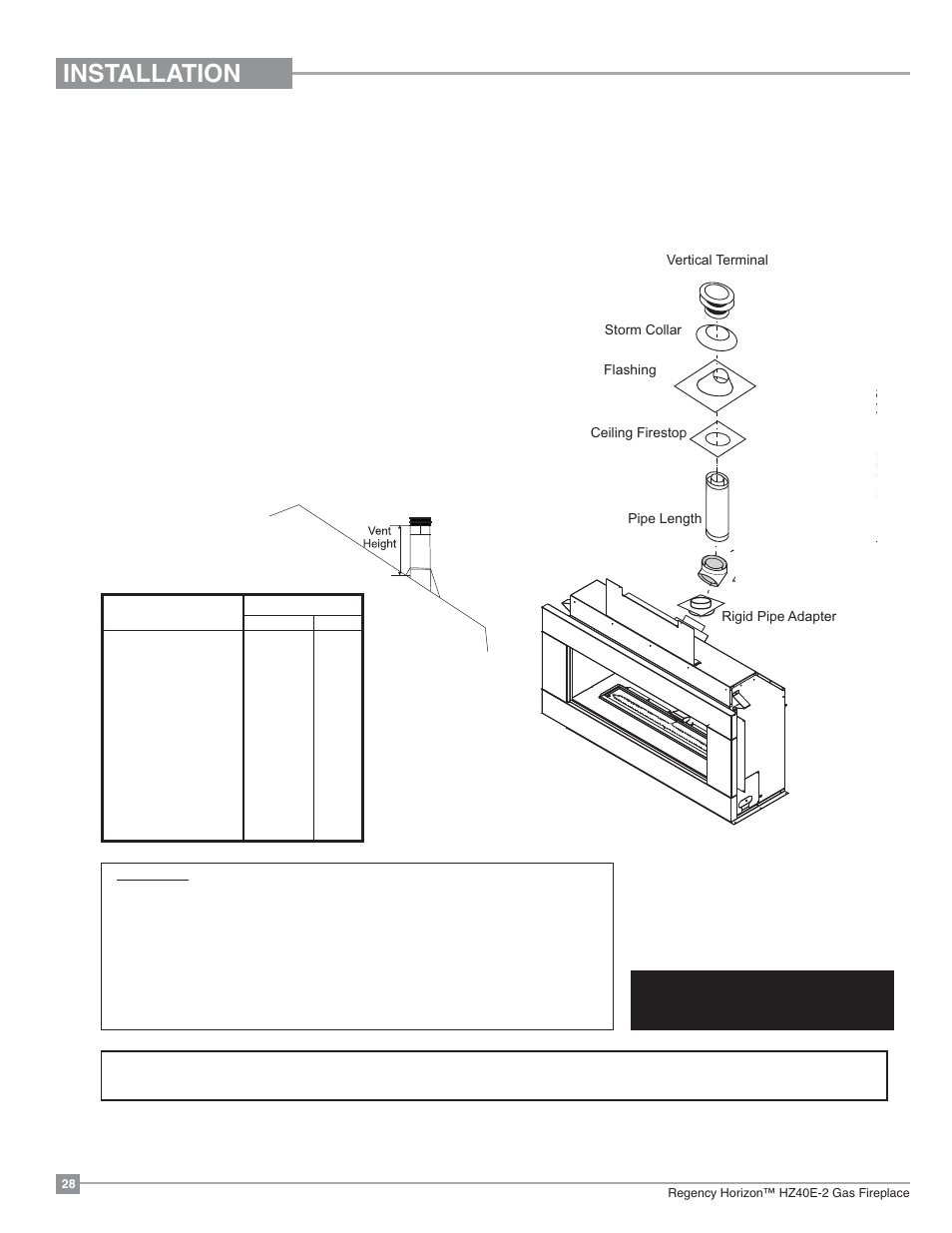 Installation, Vertical terminations | Regency Horizon HZ40E Medium Gas Fireplace User Manual | Page 28 / 68