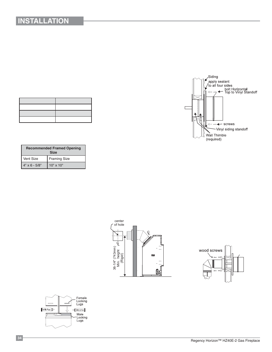 Installation, Unit installation with horizontal termination | Regency Horizon HZ40E Medium Gas Fireplace User Manual | Page 34 / 68