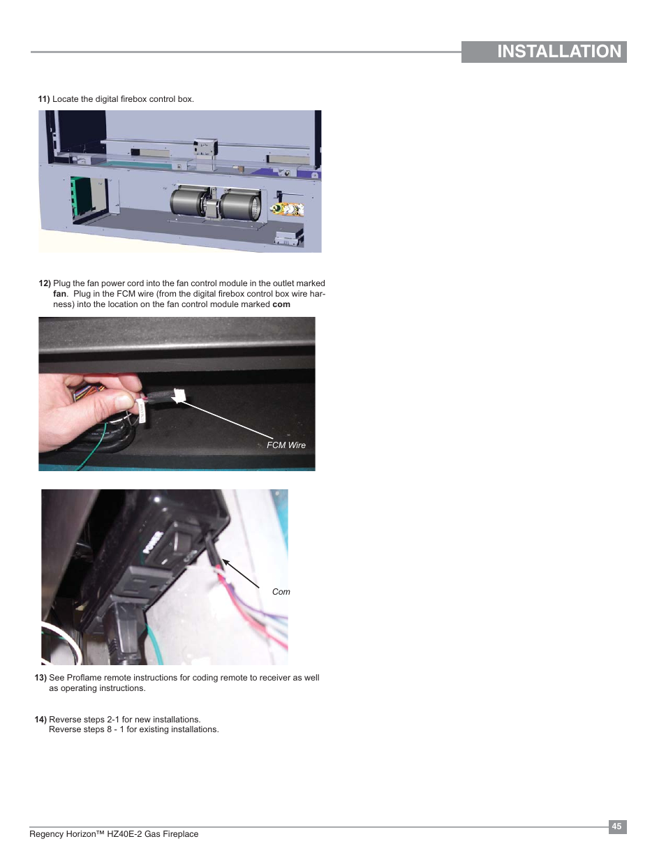 Installation | Regency Horizon HZ40E Medium Gas Fireplace User Manual | Page 45 / 68