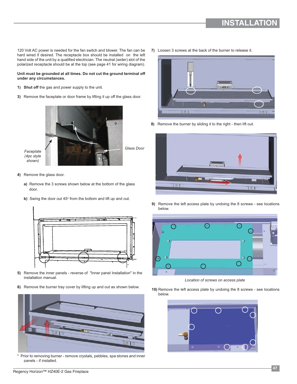 Installation | Regency Horizon HZ40E Medium Gas Fireplace User Manual | Page 47 / 68