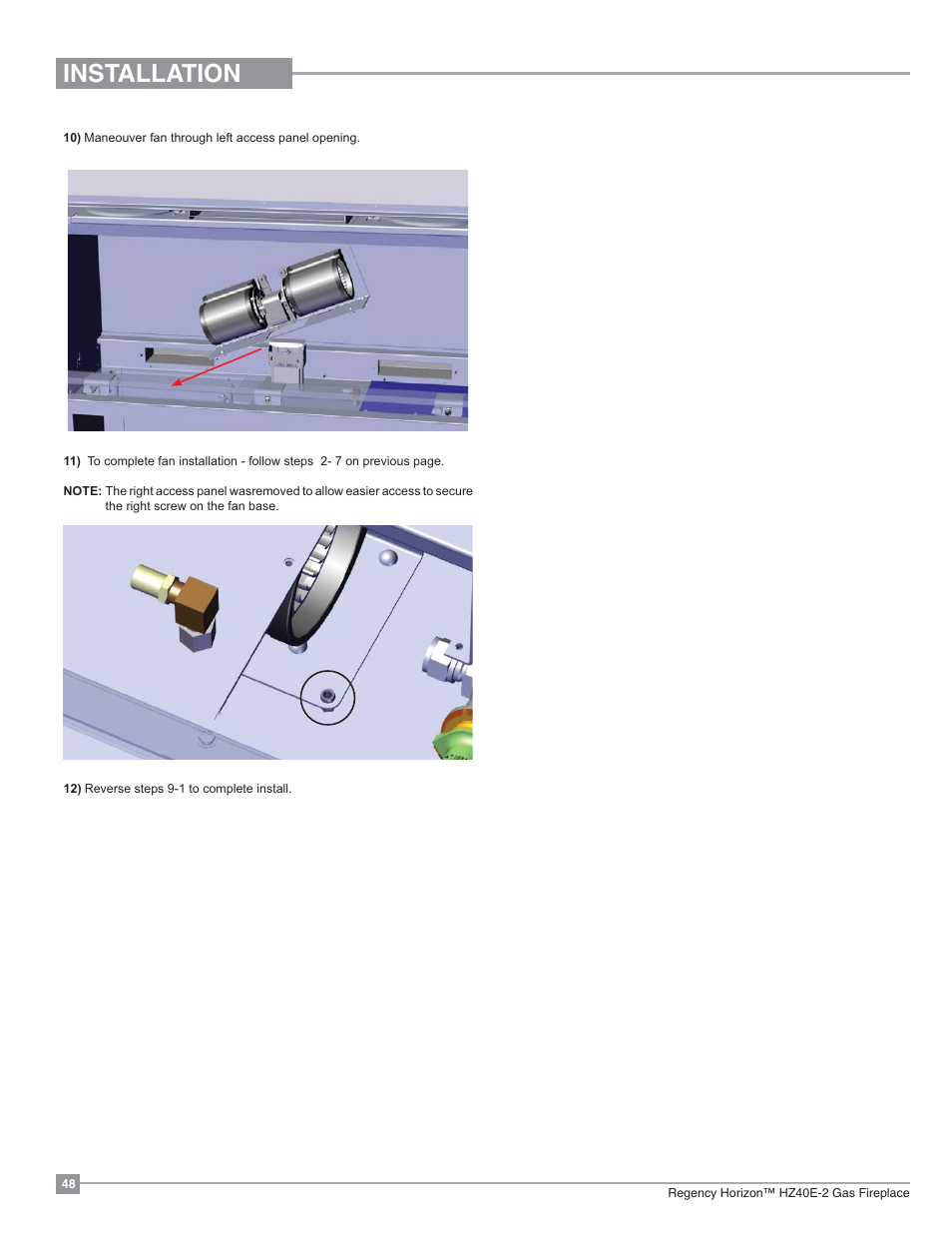 Installation | Regency Horizon HZ40E Medium Gas Fireplace User Manual | Page 48 / 68